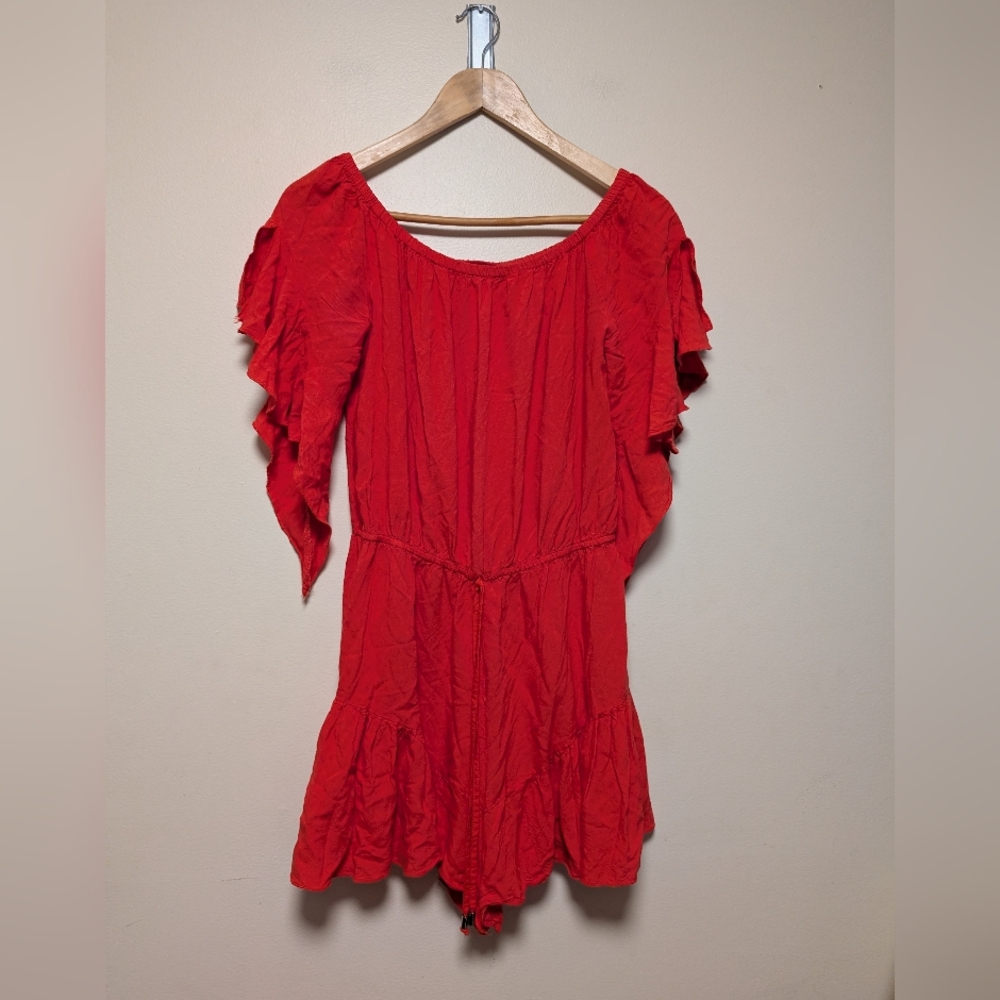Elan Beach Red Flutter Sleeve Romper – Women’s Size Small